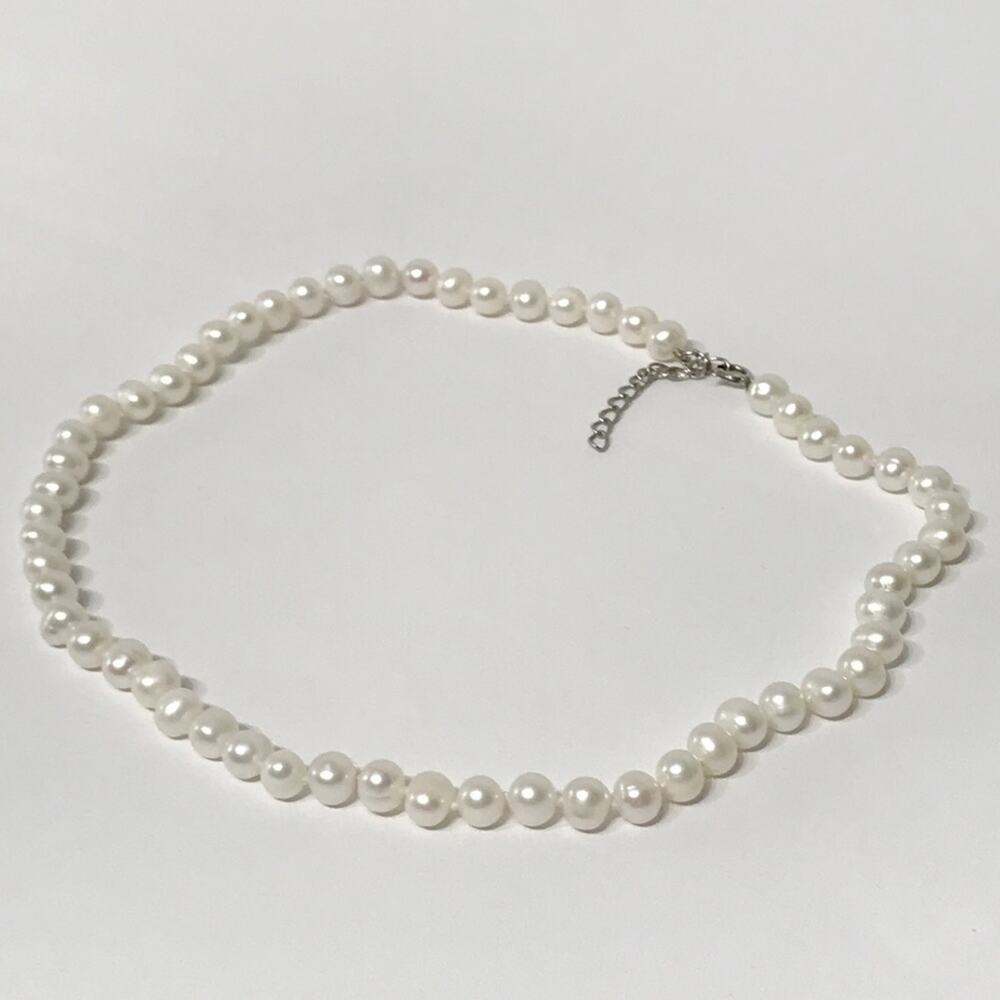 Vintage 925 Sterling Silver Genuine Freshwater Baroque Pearls White 7mm Neckace
